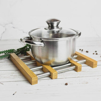 Sottopentola allungabile da 22 a 35 cm in legno e metallo supporto per pentole padelle teglie estensibile - enzoled