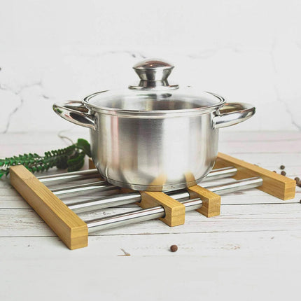 Sottopentola allungabile da 22 a 35 cm in legno e metallo supporto per pentole padelle teglie estensibile - enzoled