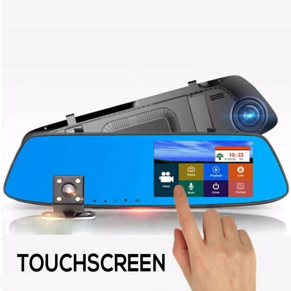 Specchietto retrovisore touch per auto monitor dvr 4,3 pollici con dash cam telecamera per retromarcia full hd 1080p - enzoled