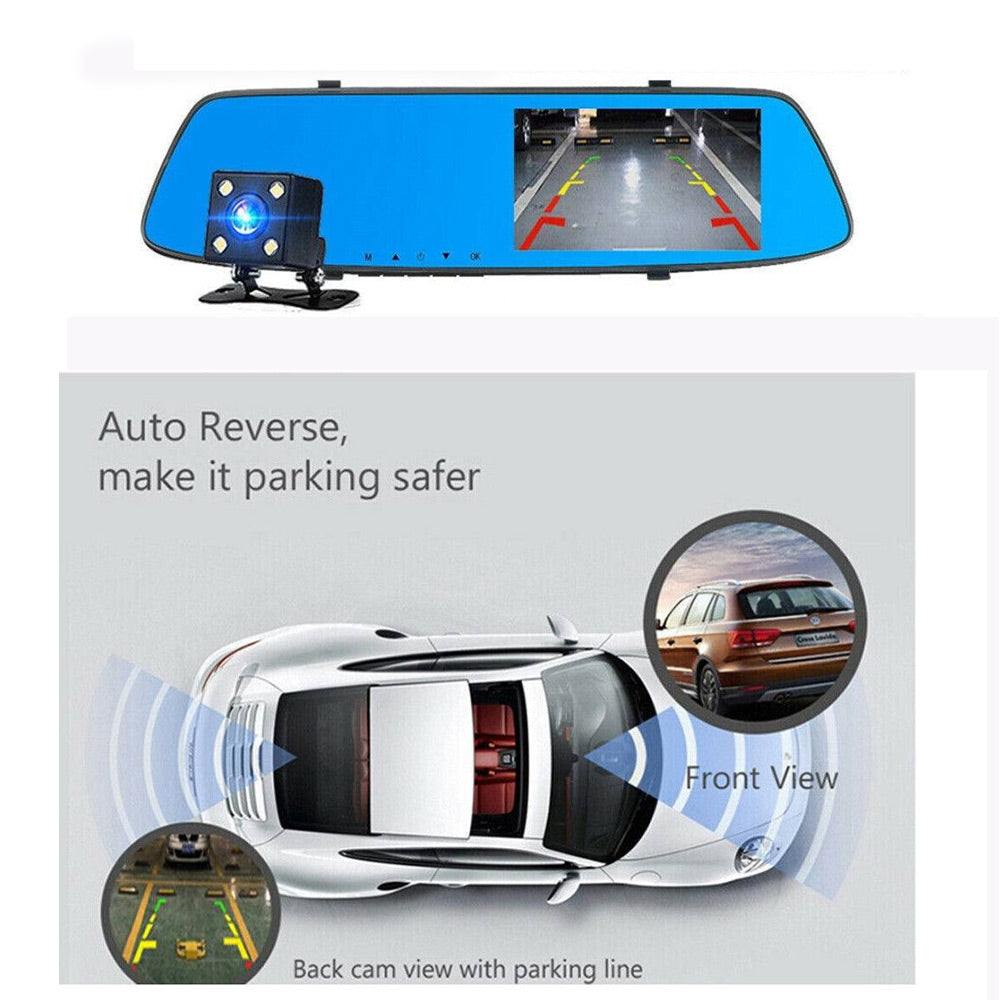 Specchietto retrovisore touch per auto monitor dvr 4,3 pollici con dash cam telecamera per retromarcia full hd 1080p - enzoled