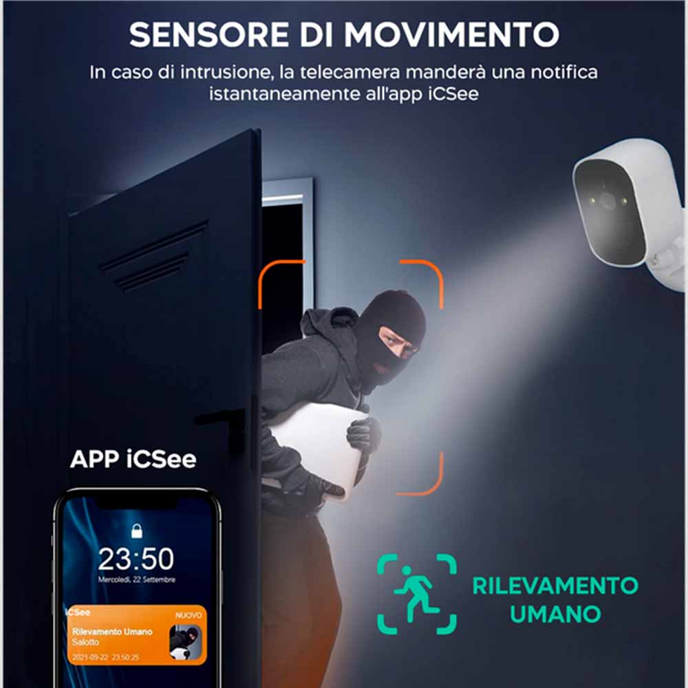 Telecamera ricaricabile wi-fi infrarossi con visone notturna videocamera a batteria IP66 - enzoled