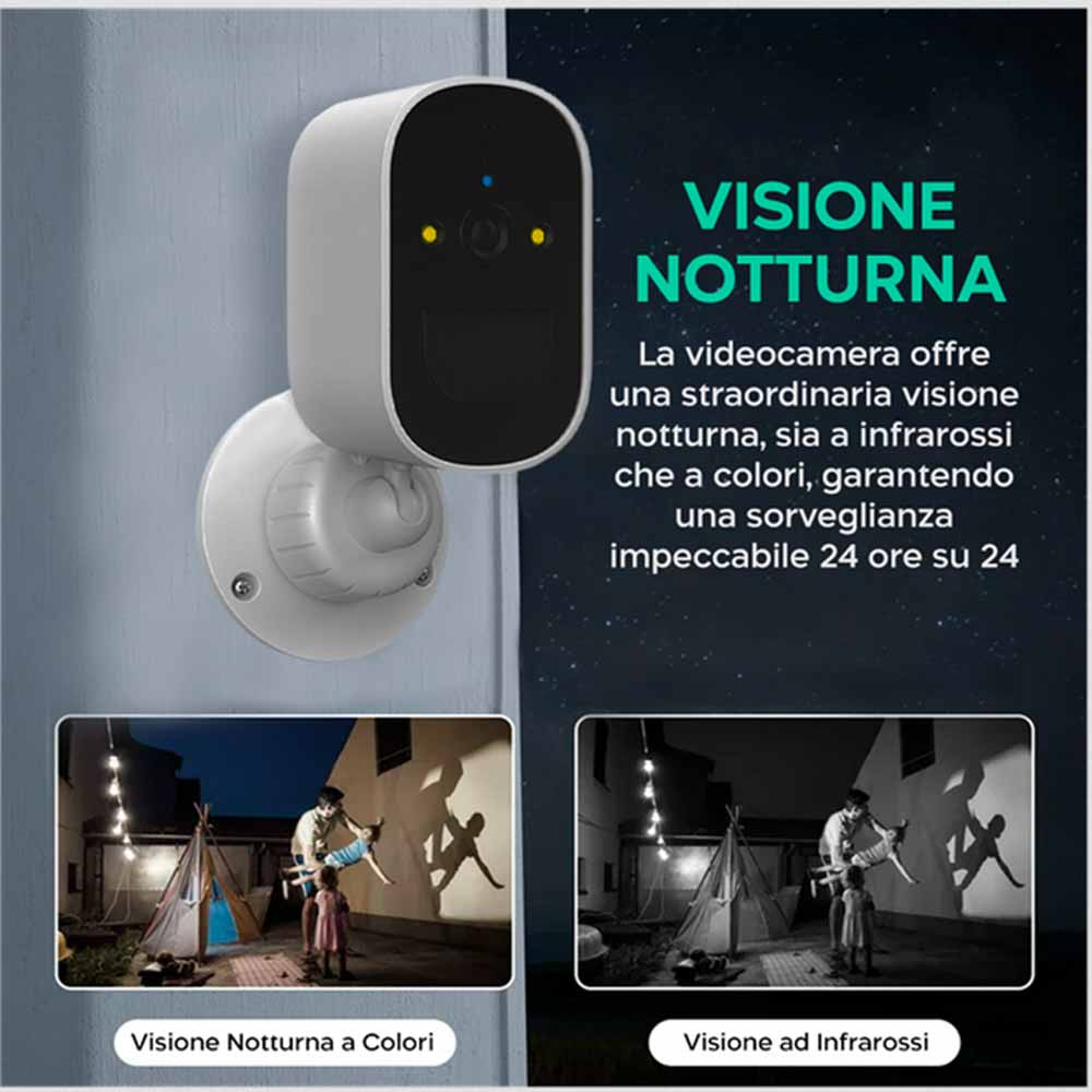 Telecamera ricaricabile wi-fi infrarossi con visone notturna videocamera a batteria IP66 - enzoled