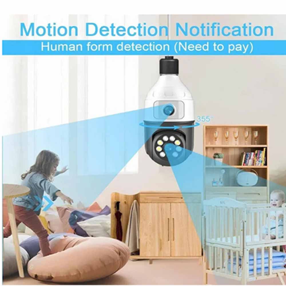 Telecamera IP led a lampadina wi fi 2,4GHz con doppio obbiettivo fisso e motorizzato videosorveglianza visione notturna controllo remoto app - enzoled