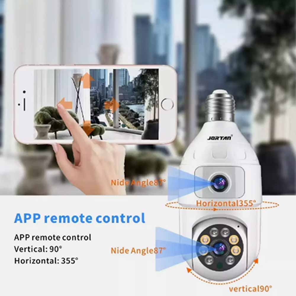 Telecamera IP led a lampadina wi fi 2,4GHz con doppio obbiettivo fisso e motorizzato videosorveglianza visione notturna controllo remoto app - enzoled