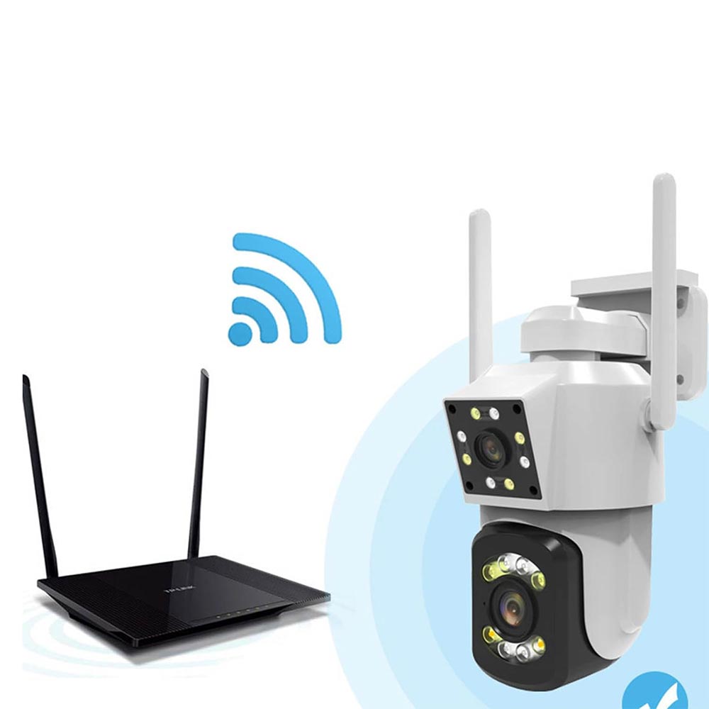 Telecamera wifi doppio obbiettivo motorizzata con zoom audio video con App IP66 videosorveglianza da esterno e interno - enzoled