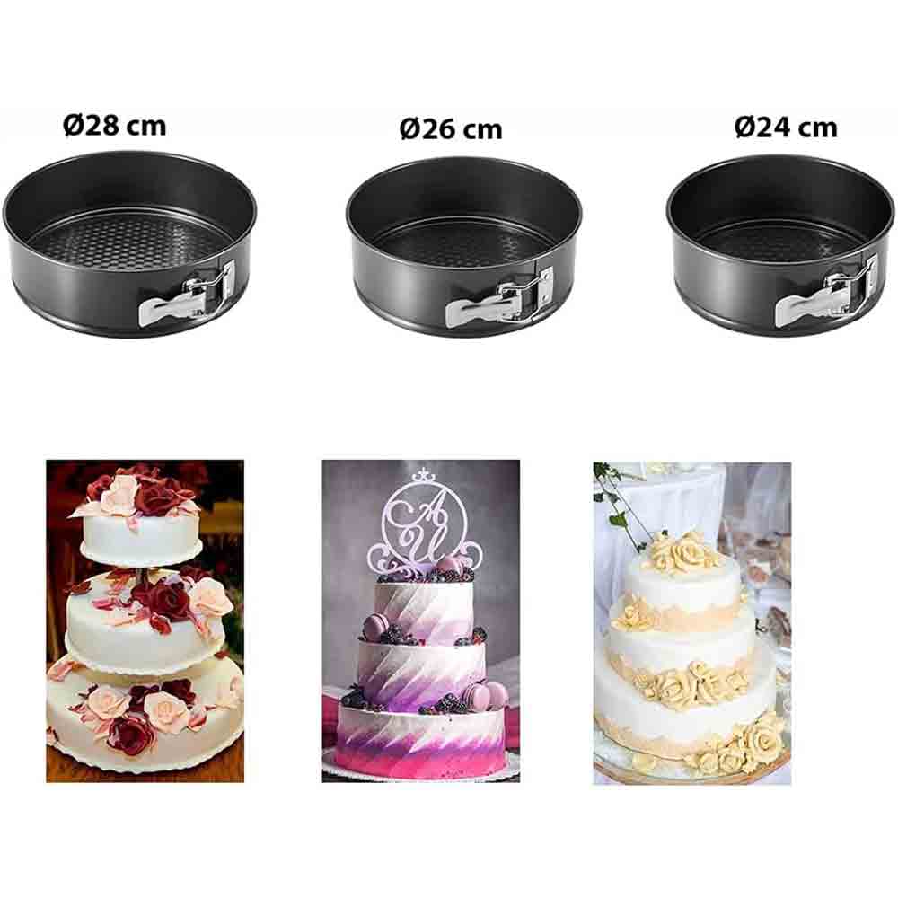 Tortiera apribile con cerniera 3 teglie 24 26 28 cm da forno per torte dolci rotonde - enzoled