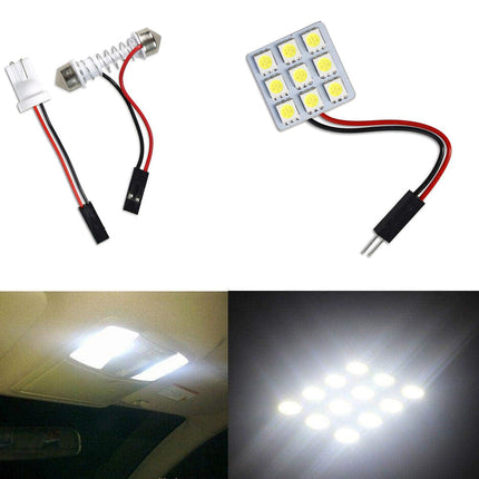 Luci pannello 9 led interno auto smd luce fredda 6000k per interni auto tettuccio 2 watt alimentazione 12 v adattatore t10 - enzoled