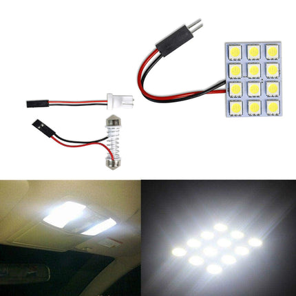 Luci pannello 12 led interno auto smd luce fredda 6000k per interni auto tettuccio 2 watt alimentazione 12 v adattatore t10 - enzoled