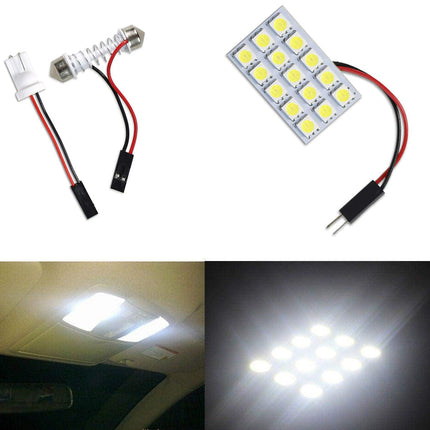Luci pannello 15 led interno auto smd luce fredda 6000k per interni auto tettuccio 3 watt alimentazione 12 v adattatore t10 - enzoled