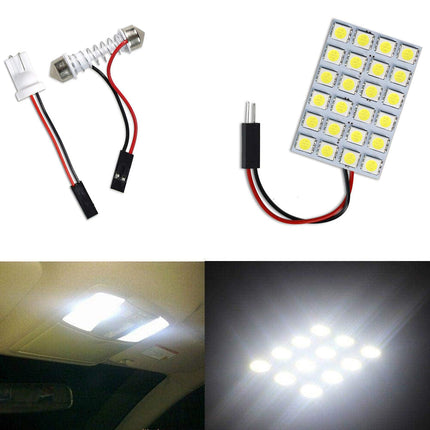 Luci pannello 24 led interno auto smd luce fredda 6000k per interni auto tettuccio 5 watt alimentazione 12 v adattatore t10 - enzoled