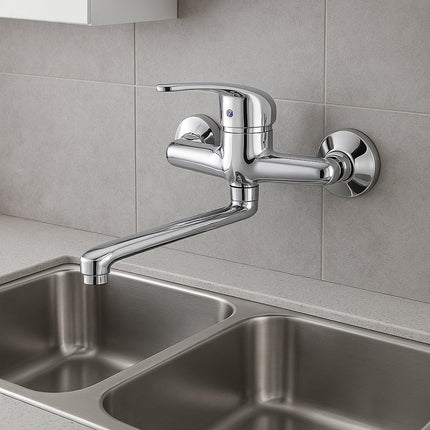 Rubinetto da cucina con canna lunga orientabile ottone cromato