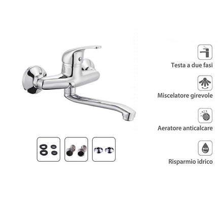 Rubinetto da cucina con canna lunga orientabile ottone cromato