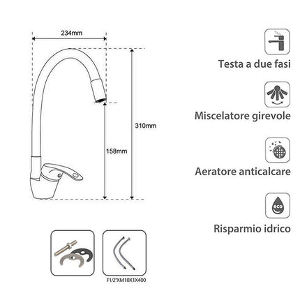 Rubinetto da lavello canna alta flessibile in silicone orientabile enzoled