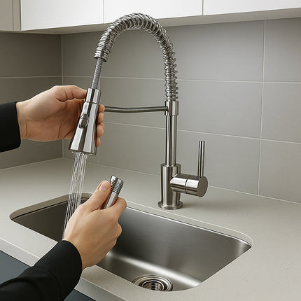 Rubinetto da cucina a canna alta orientabile 2 getti d'acqua enzoled