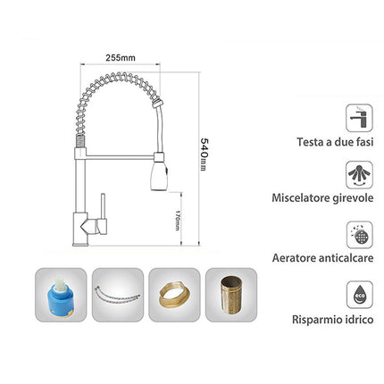 Rubinetto da cucina a canna alta orientabile 2 getti d'acqua enzoled