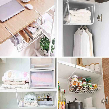 Mensola sotto scaffale cesta 2 pezzi organaizer porta oggetti in metallo cestello sottoripiani salva spazio cassetto 35x8,7x22 cm - enzoled