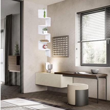 Mensola in legno MDF angolare scaffale verticale da parete 5 ripiani a zig zag per ufficio soggiorno camera da letto 123x19x19 cm - enzoled