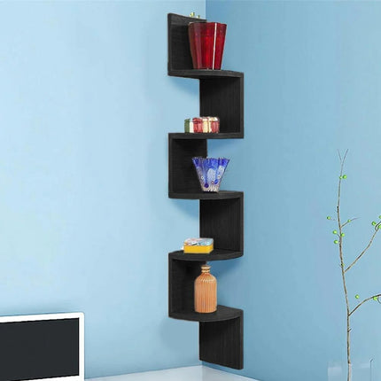 Mensola in legno MDF angolare scaffale verticale da parete 5 ripiani a zig zag per ufficio soggiorno camera da letto 123x19x19 cm - enzoled