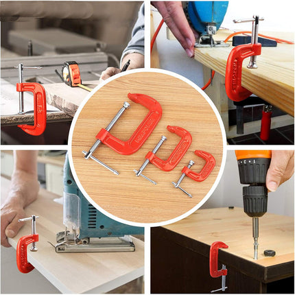 Morsetto a C in acciaio al carbonio 3 pezzi per lavori di carpenteria lavorazione legno strettoio morsa da falegname per bricolage - enzoled