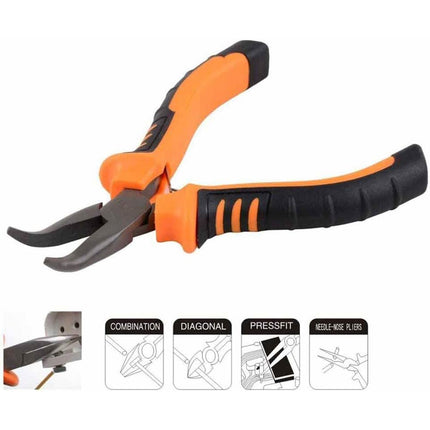 Pinza a becco lungo curvo in acciaio pinze becchi lunghi curvi mezzotondi con impugnatura in gomma antiscivolo 11 cm - enzoled