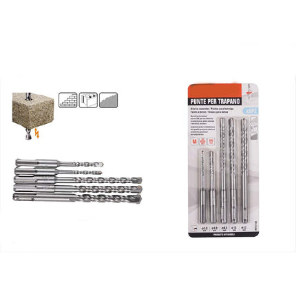 Punte per trapano set 5 pezzi sds plus 5 6 8 10 12 mm frese punta per calcestruzzo pietra - enzoled