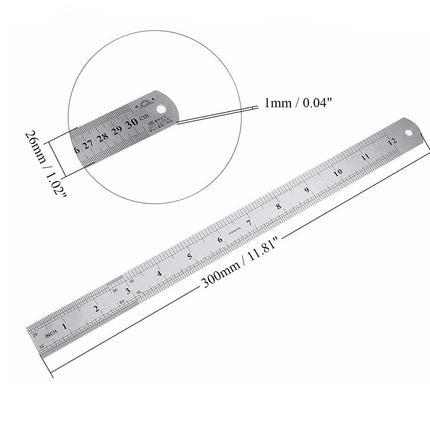 Righello in metallo 30 cm a bordo dritto doppio lato strumento di misurazione in centimetri e pollici - enzoled