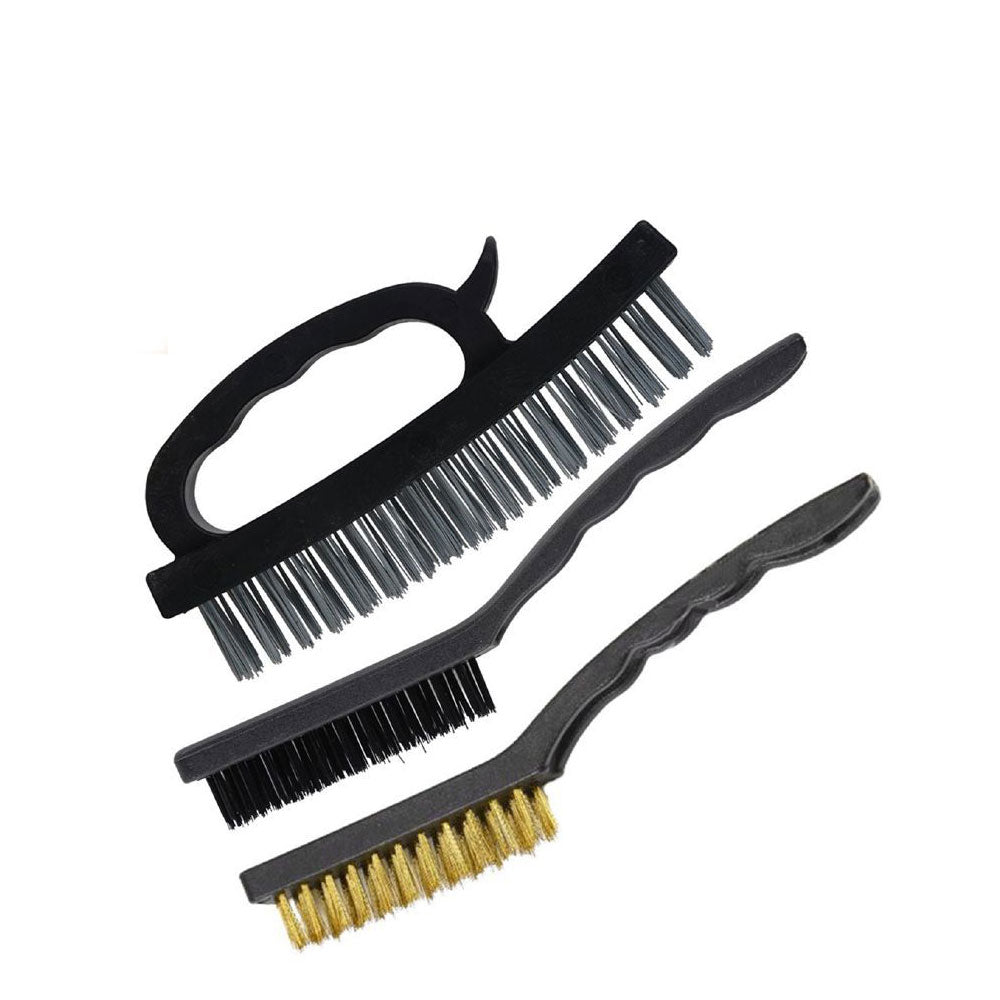 Set 3 spazzole con fili in ferro per ruggine calcare sverniciare con impugnatura ergonomica - enzoled