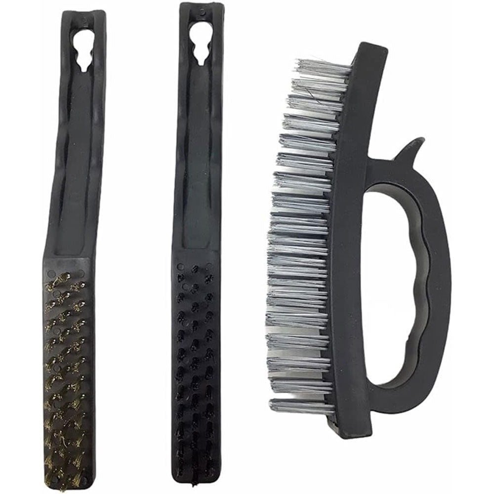 Set 3 spazzole con fili in ferro per ruggine calcare sverniciare con impugnatura ergonomica - enzoled