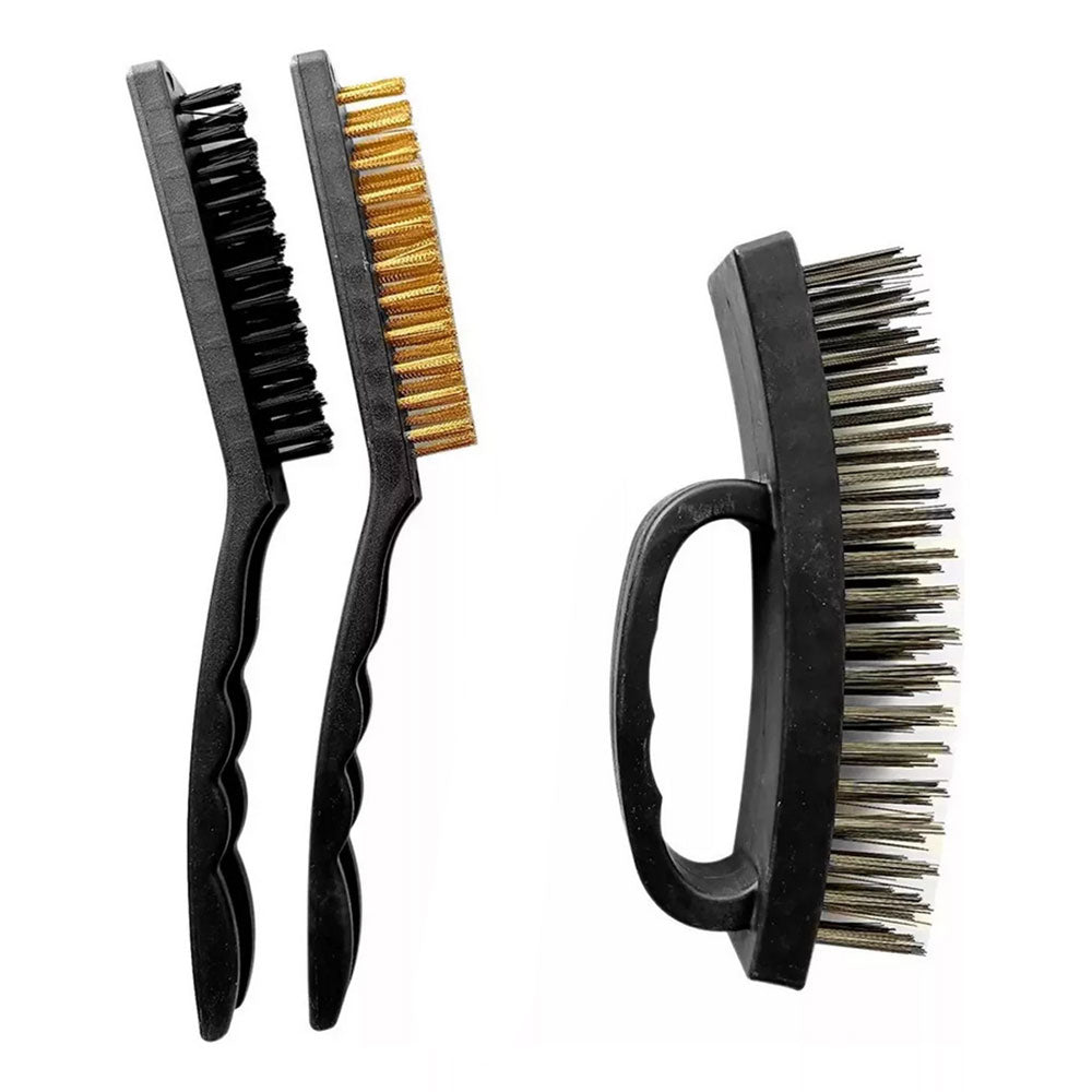 Set 3 spazzole con fili in ferro per ruggine calcare sverniciare con impugnatura ergonomica - enzoled