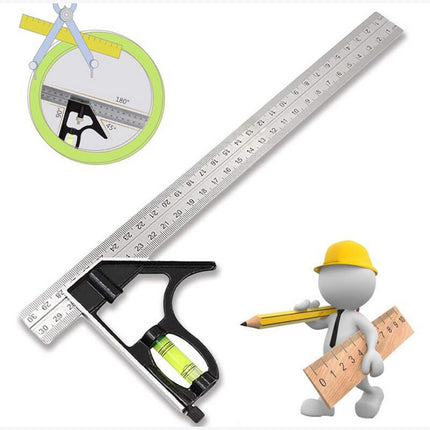 Squadra combinata con livella metrica a bolla in alluminio regolabile angolo 45° 90° righello 300mm 12” quadra strumento per misurazione - enzoled