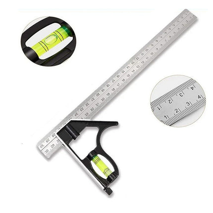 Squadra combinata con livella metrica a bolla in alluminio regolabile angolo 45° 90° righello 300mm 12” quadra strumento per misurazione - enzoled
