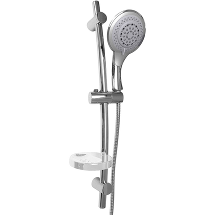 Saliscendi cromato con soffione multigetto diametro 11 cm per doccia staffa regolabile con porta sapone supporto orientabile scorrimento per regolare altezza 70 cm - enzoled