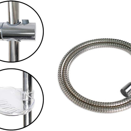 Saliscendi cromato con soffione multigetto diametro 11 cm per doccia staffa regolabile con porta sapone supporto orientabile scorrimento per regolare altezza 70 cm - enzoled