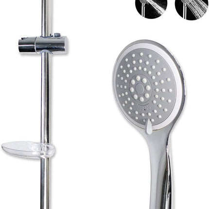 Saliscendi cromato con soffione multigetto diametro 11 cm per doccia staffa regolabile con porta sapone supporto orientabile scorrimento per regolare altezza 70 cm - enzoled