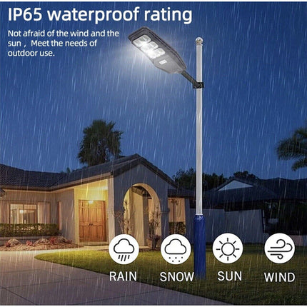 Faro stradale lampione a led con pannello solare 1000 watt con palo da 45 cm sensore crepuscolare e di movimento telecomando IP65 6500k - enzoled