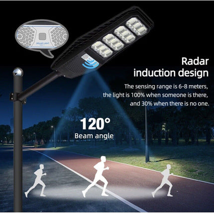 Faro stradale lampione a led con pannello solare 1000 watt con palo da 45 cm sensore crepuscolare e di movimento telecomando IP65 6500k - enzoled