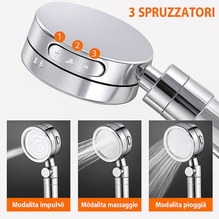 Soffione doccia con filtro anticalcare 3 getti d'acqua tasto ON/OFF enzoled
