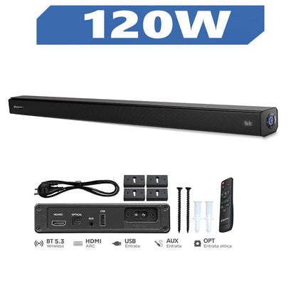 Soundbar bluetooth per tv 120 Watt HDMI AUX OPT con telecomando