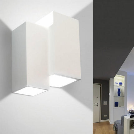 Applique da parete in gesso 2 cubi doppia emissione up e down lampada contemporanea con attacco g9 - enzoled