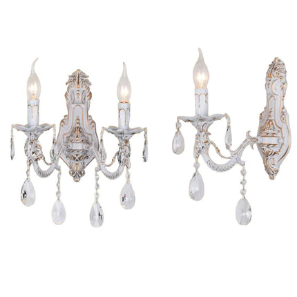 Applique candelabro con pendenti a gocce di cristallo in acrilico stile retrò attacco E14 bianco oro a 1 o 2 bracci - enzoled