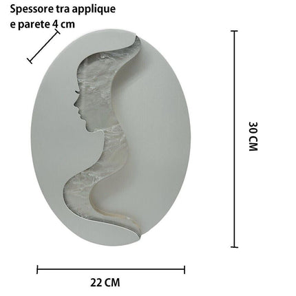 Applique a led 7 watt da parete lampada a muro con raffigurazione volto di donna illuminazione da muro 3 colorazione di luce - enzoled