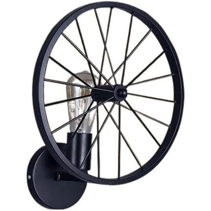 Applique a parete stile vintage lampada da muro country a forma di ruota di bicicletta nero attacco E27 - enzoled