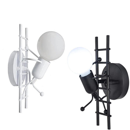 Applique da parete decorativo a forma di omino sulla scala lampada da muro in metallo attacco E27 arredo casa soggiorno - enzoled