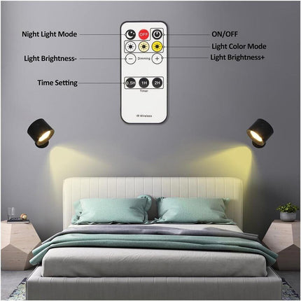 Lampada da parete led touch con telecomando luce fronte retro ricaricabile usb tre colorazione di luce calda fredda naturale orientabile 360° - enzoled