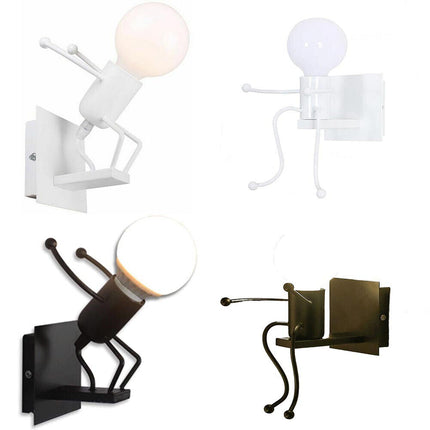 Applique da parete decorativo a forma di omino lampada da muro in metallo attacco E27 arredo casa - enzoled