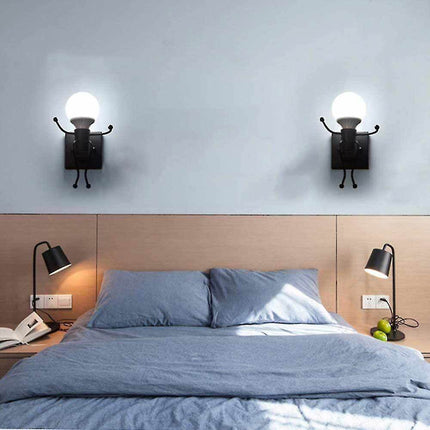 Applique da parete decorativo a forma di omino lampada da muro in metallo attacco E27 arredo casa - enzoled