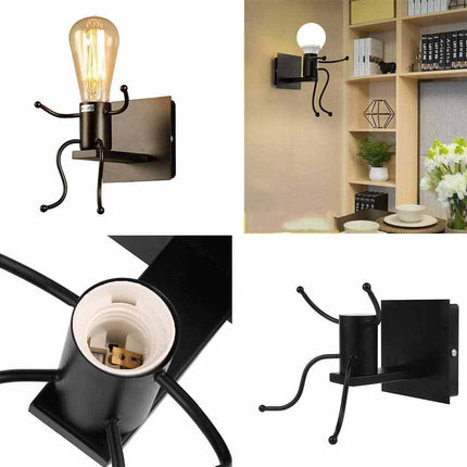 Applique da parete decorativo a forma di omino lampada da muro in metallo attacco E27 arredo casa - enzoled