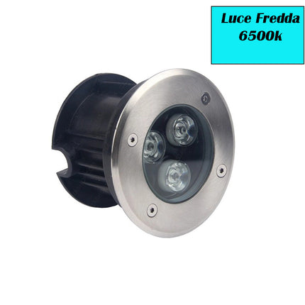 Faretto ad incasso calpestabile 3 led 3 watt segnapasso carrabile luce fredda 6500k calda 3000k naturale 4000k IP67 - enzoled
