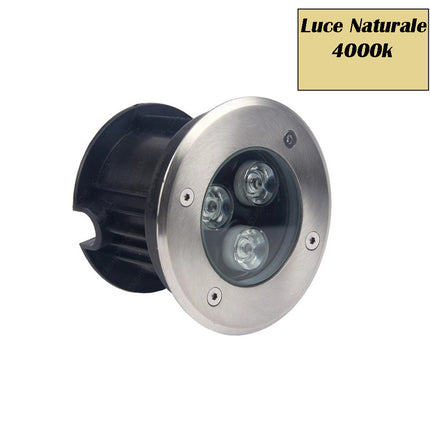 Faretto ad incasso calpestabile 3 led 3 watt segnapasso carrabile luce fredda 6500k calda 3000k naturale 4000k IP67 - enzoled
