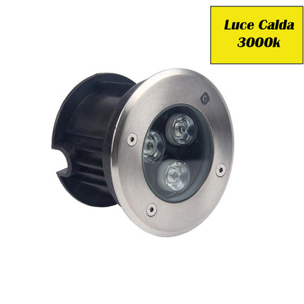 Faretto ad incasso calpestabile 3 led 3 watt segnapasso carrabile luce fredda 6500k calda 3000k naturale 4000k IP67 - enzoled